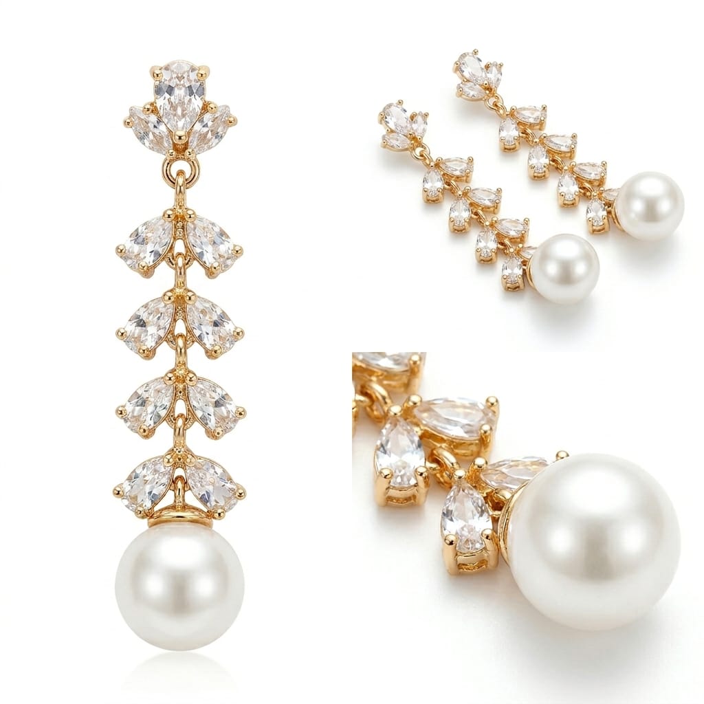 Silver-Tone Cubic Zirconia and Faux Pearl Drop Earring Set.