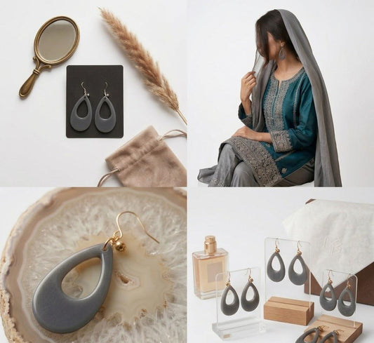 Minimalist Matte Grey Teardrop Earrings with Gold-Tone Hooks