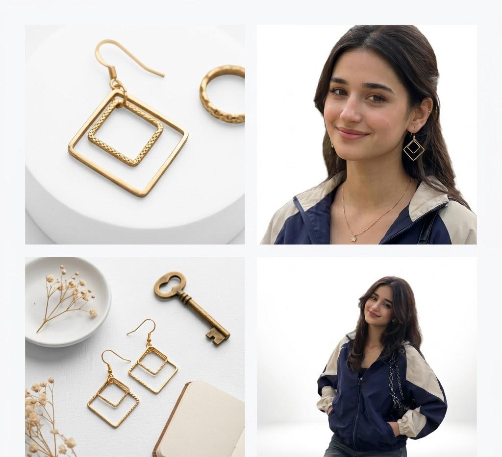 Minimalist Gold-Tone Geometric Square Drop Earrings
