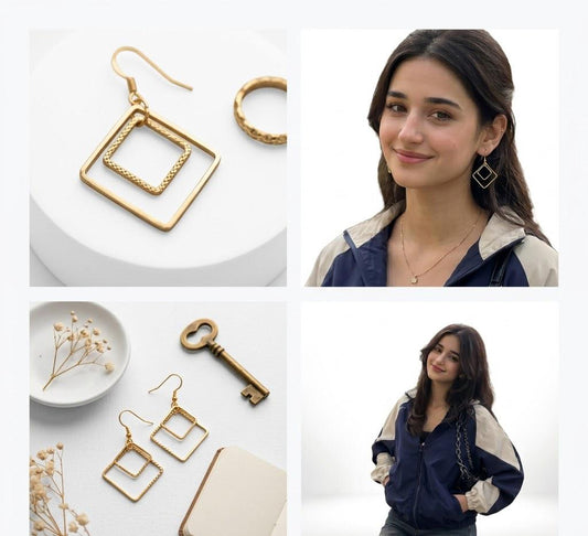 Minimalist Gold-Tone Geometric Square Drop Earrings