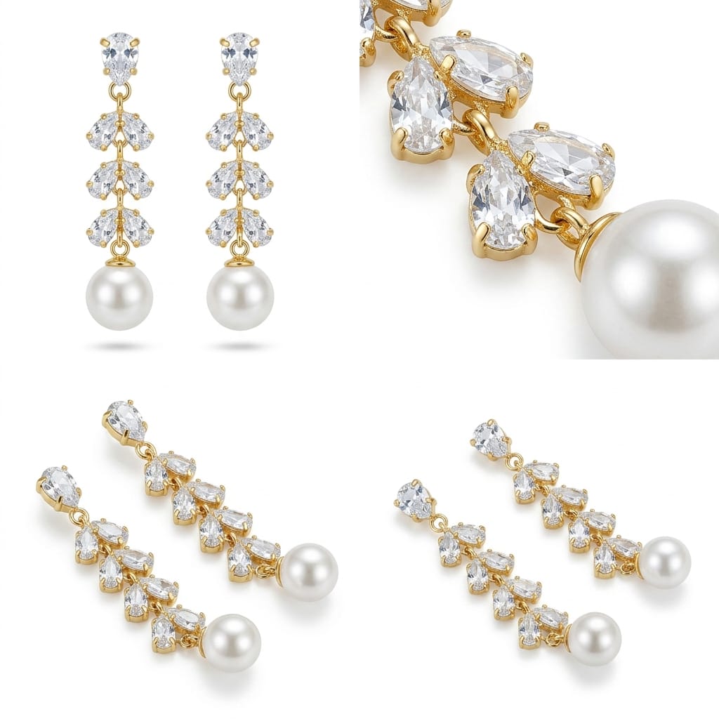 Silver-Tone Cubic Zirconia and Faux Pearl Drop Earring Set.